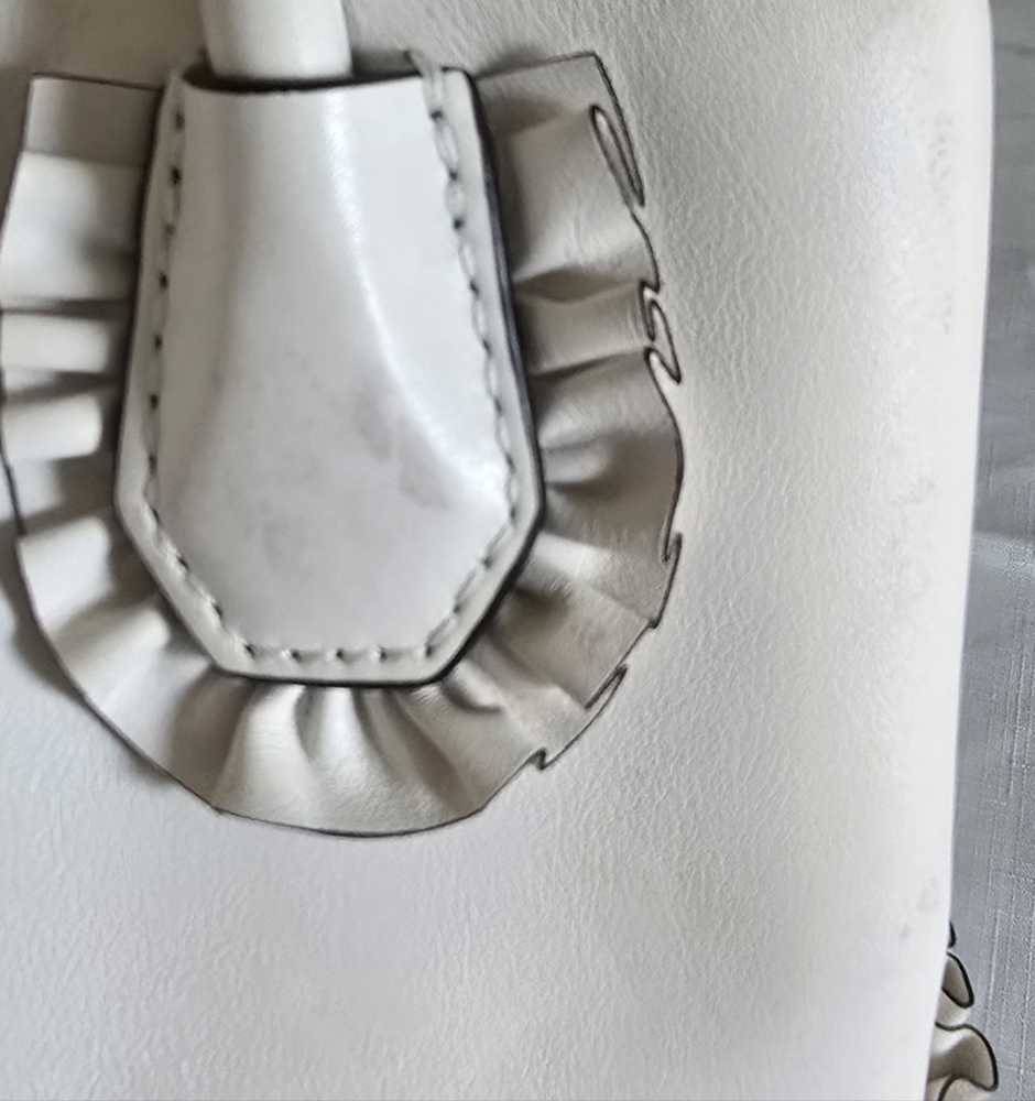 Michael Michael Kors Mercer Gallery Bag Ruffled White Leather Satchel Purse - Picture 14 of 16